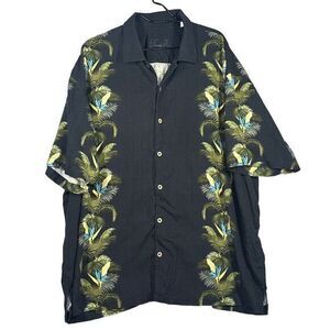 Vintage Tommy Bahama Black Leaves Button-Up Hawaiian Shirt‎ Men's Size XXL Silk